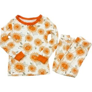 Milkberry Pajamas Kids 18M Orange Pumpkin Sunflower Fall Sleepwear Set Snug Fit